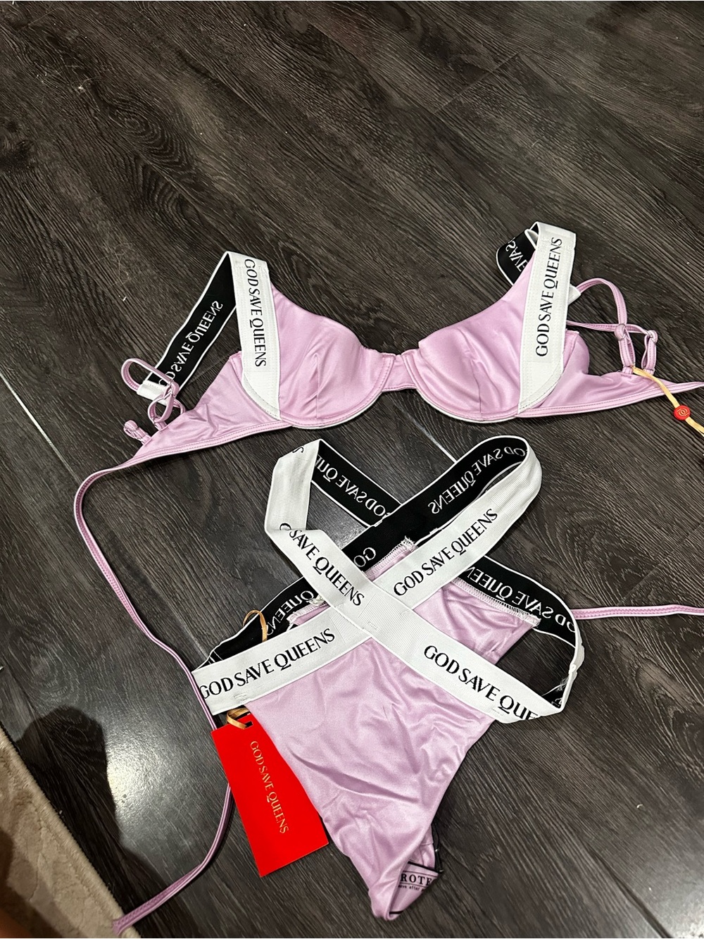 God Save Queens Lavender Bikini with White Branded Straps